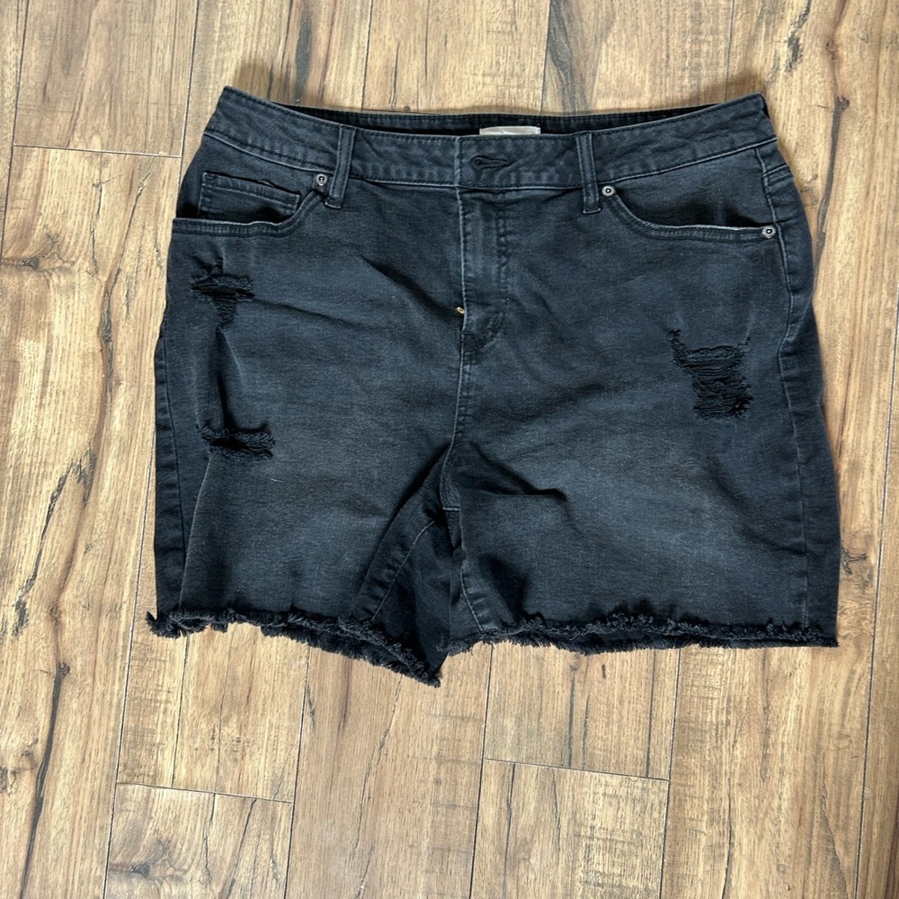 Maurices Black Distressed Denim Shorts